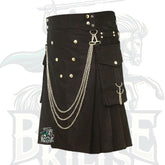 Modern Black Fashion Kilt with Chain – Gothic & Stylish Utility Kilt